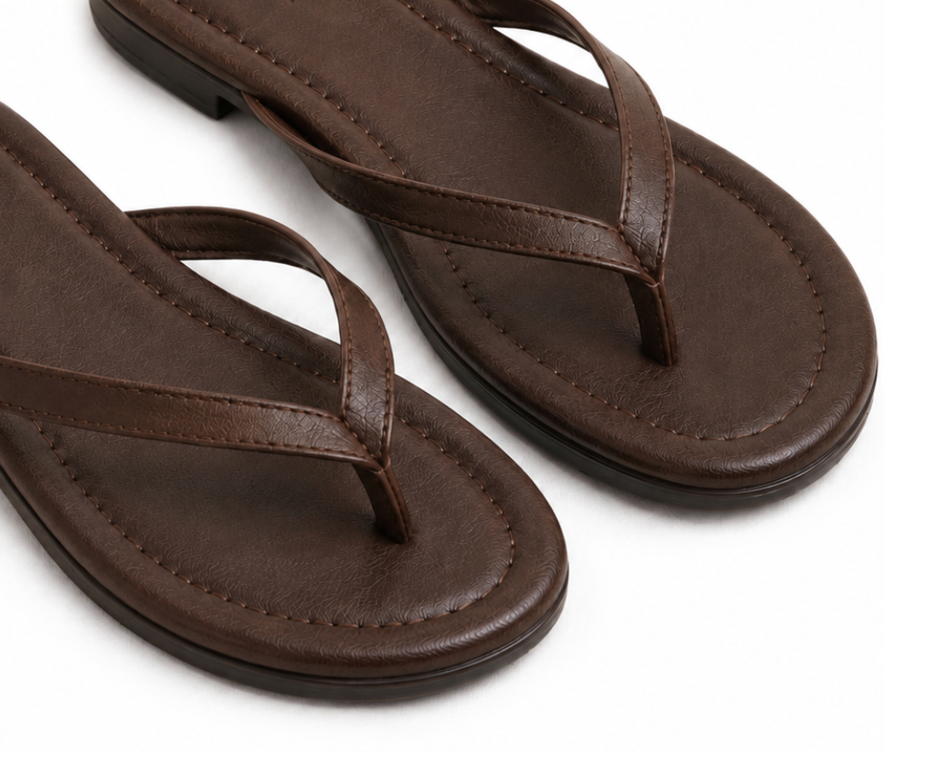 Brown Genuine Leather Flip-flops