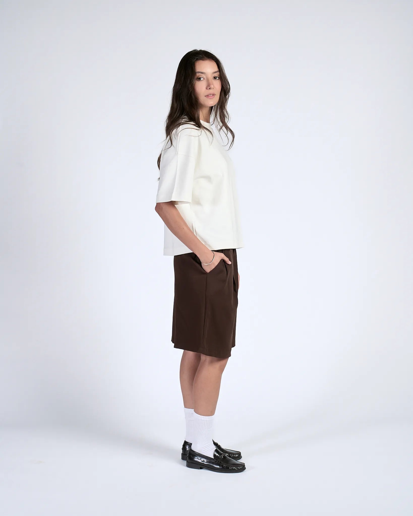 Brown Pleated Shorts