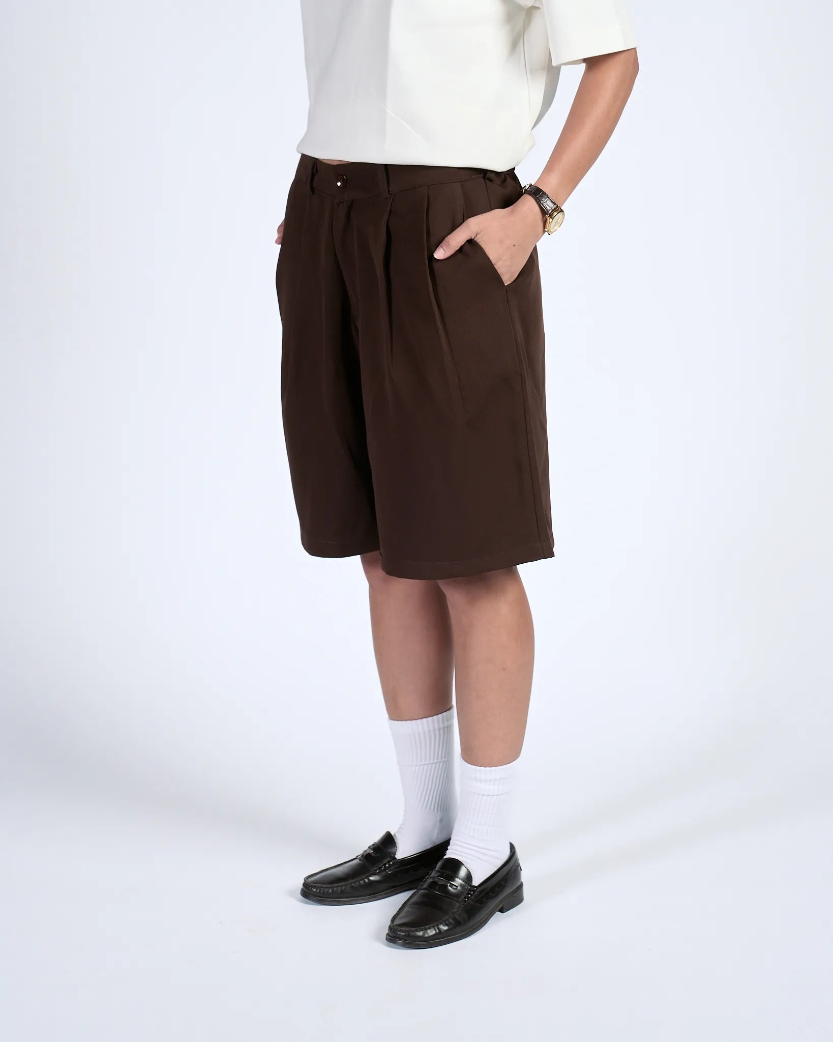 Brown Pleated Shorts
