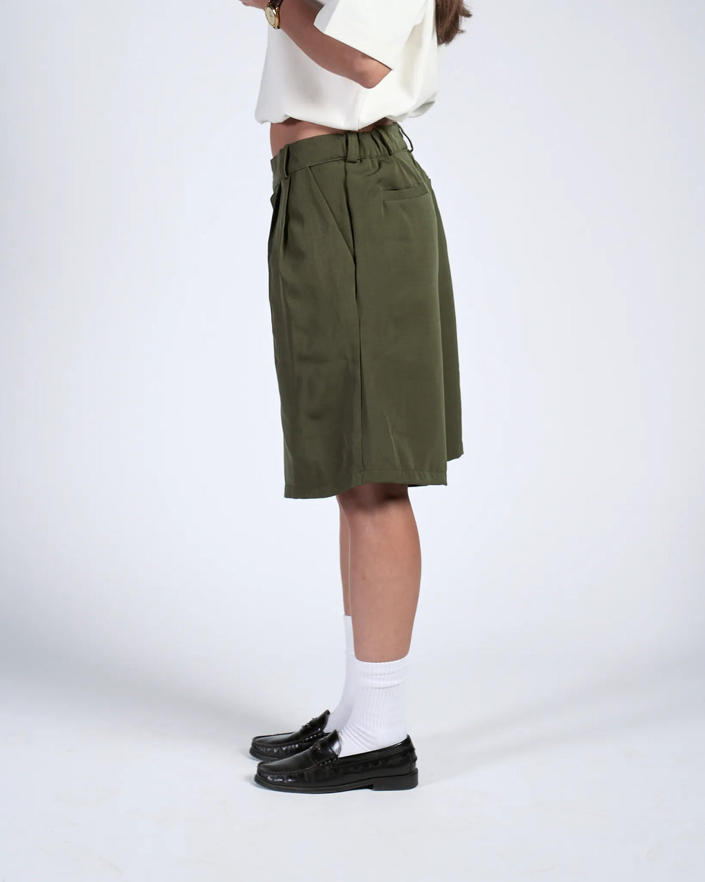 Olive Pleated Shorts