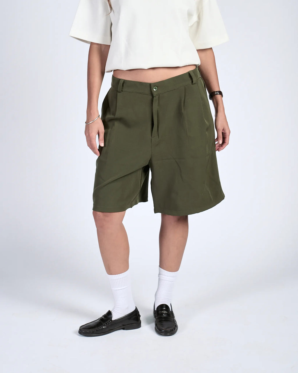 Olive Pleated Shorts