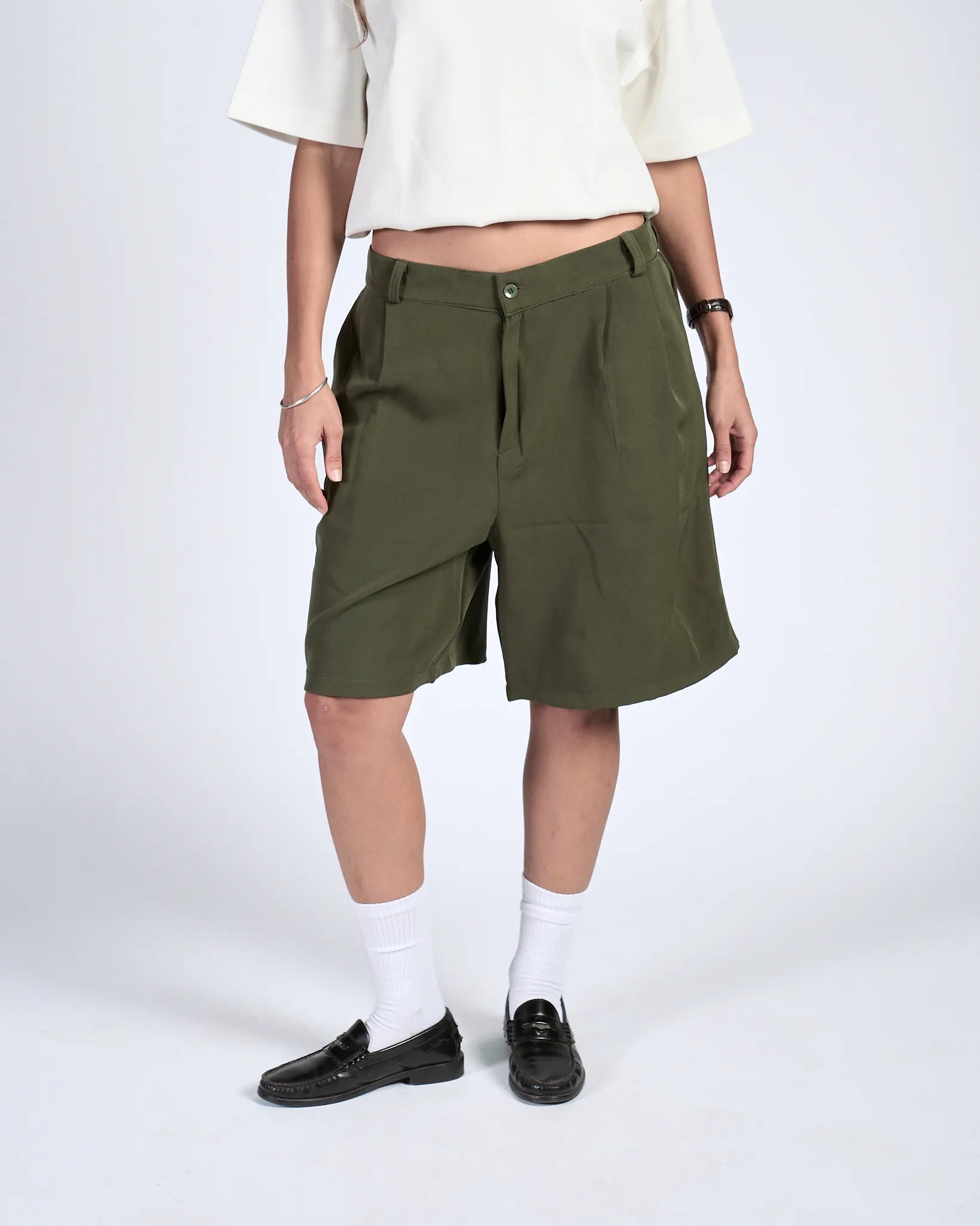 Olive Pleated Shorts