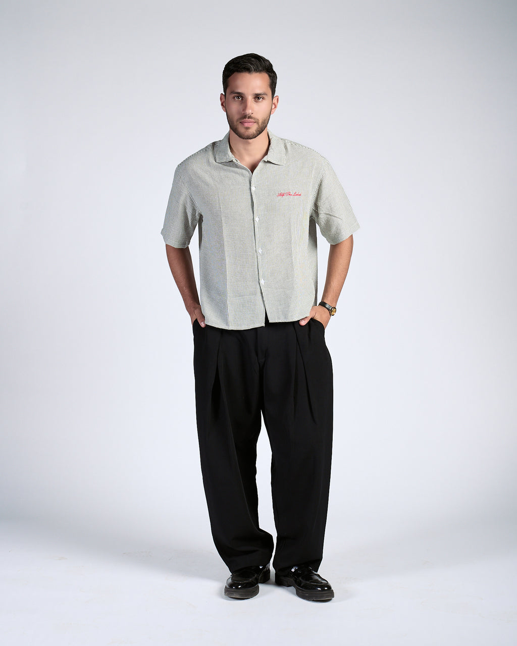 Boxy Olive Pinstripe Shirt