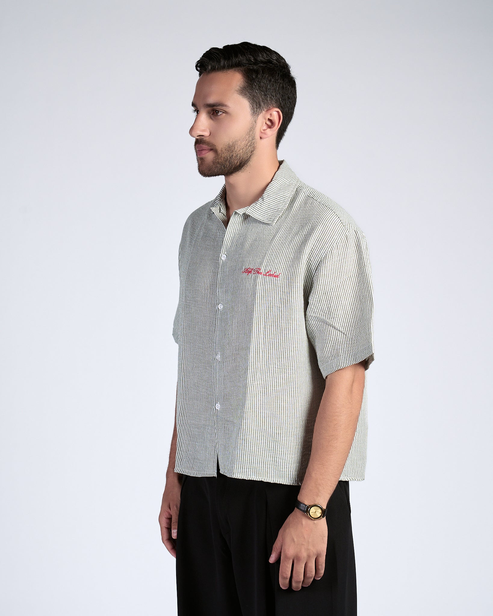 Boxy Olive Pinstripe Shirt