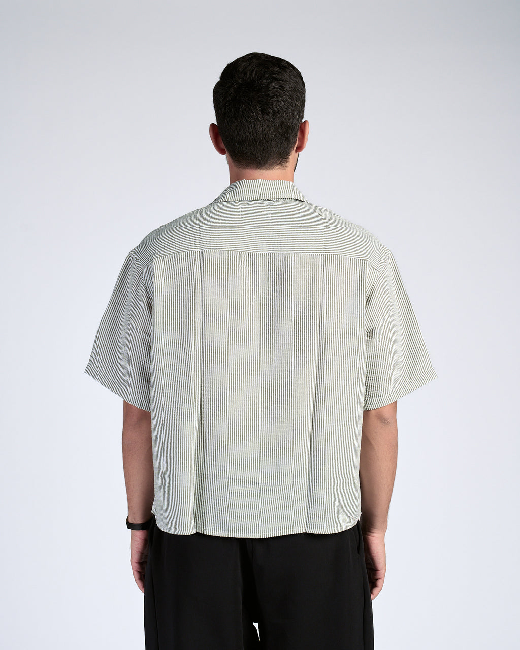 Boxy Olive Pinstripe Shirt