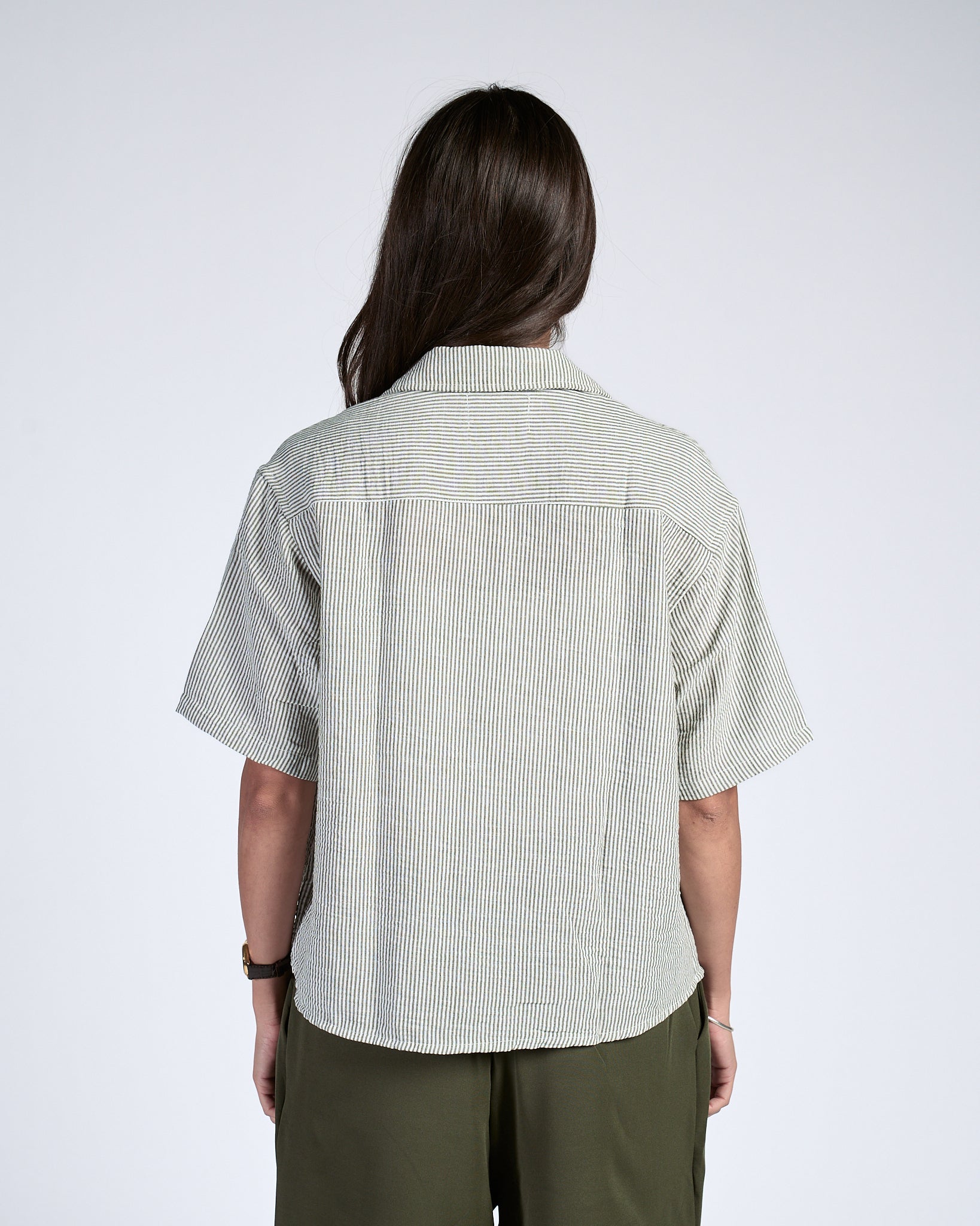 Boxy Olive Pinstripe Shirt