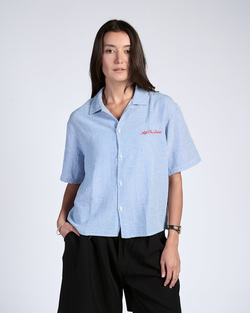 Boxy Blue Pinstripe Shirt