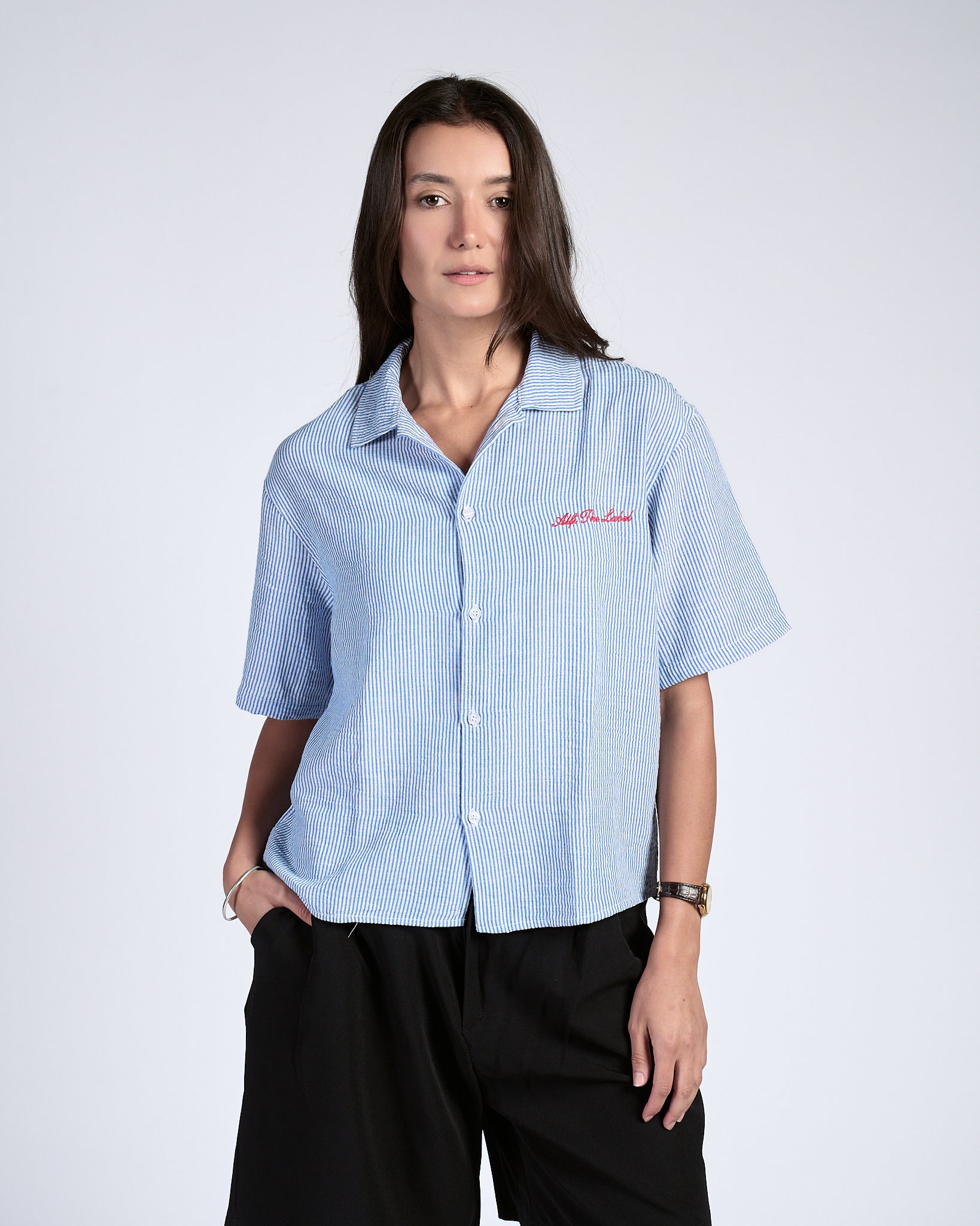 Boxy Blue Pinstripe Shirt