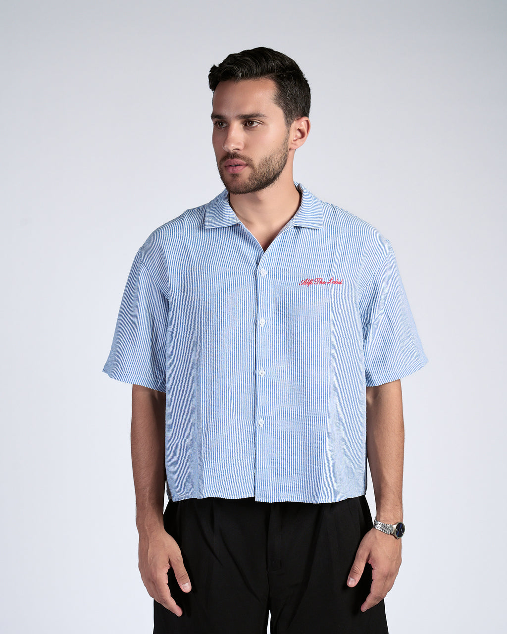 Boxy Blue Pinstripe Shirt