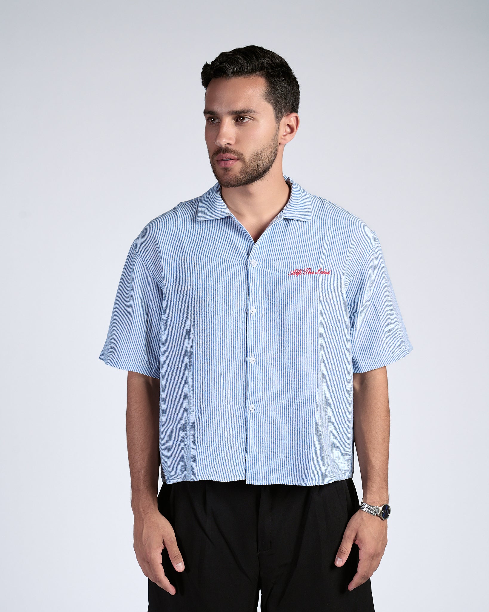 Boxy Blue Pinstripe Shirt
