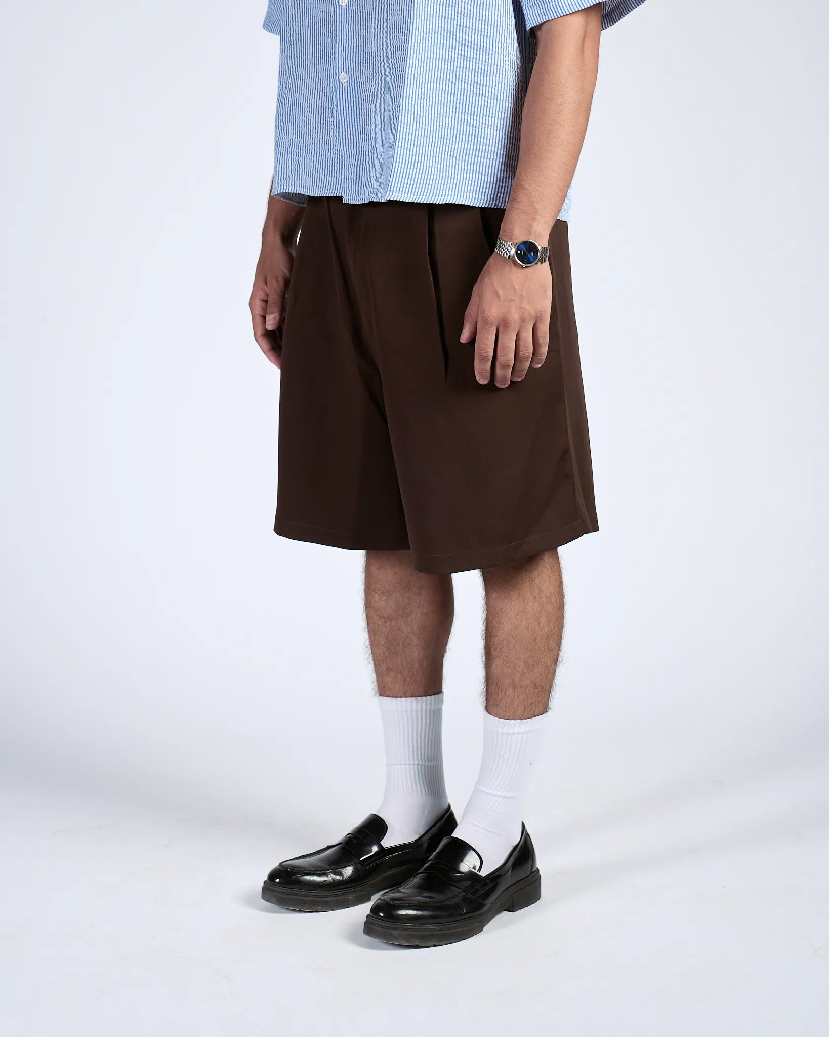 Brown Pleated Shorts