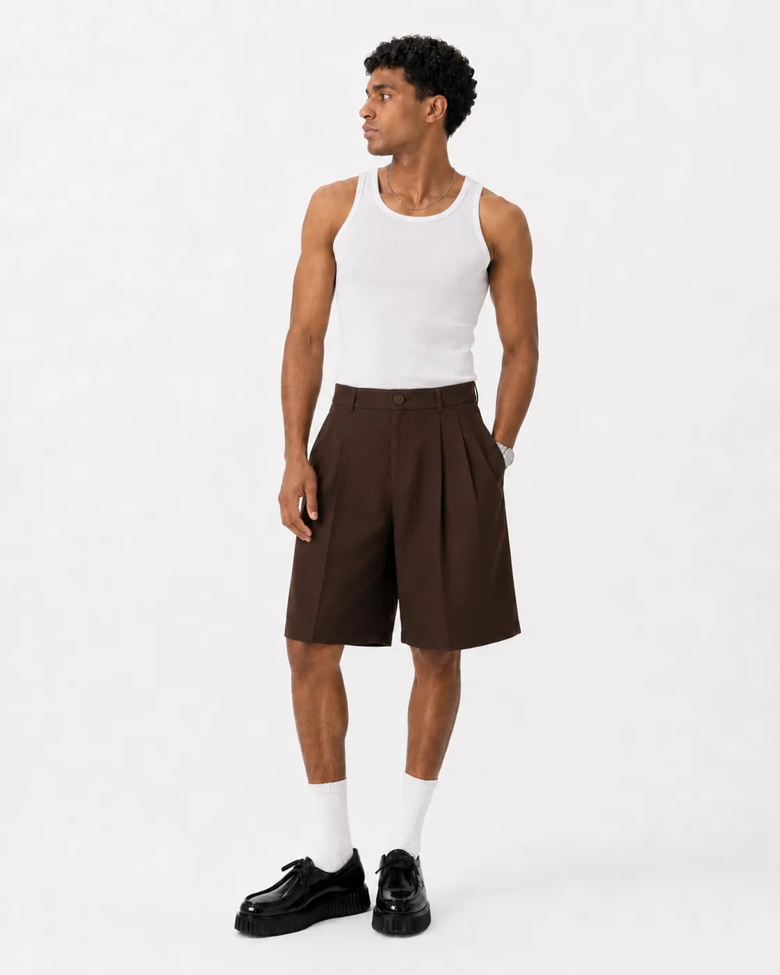 Brown Pleated Shorts