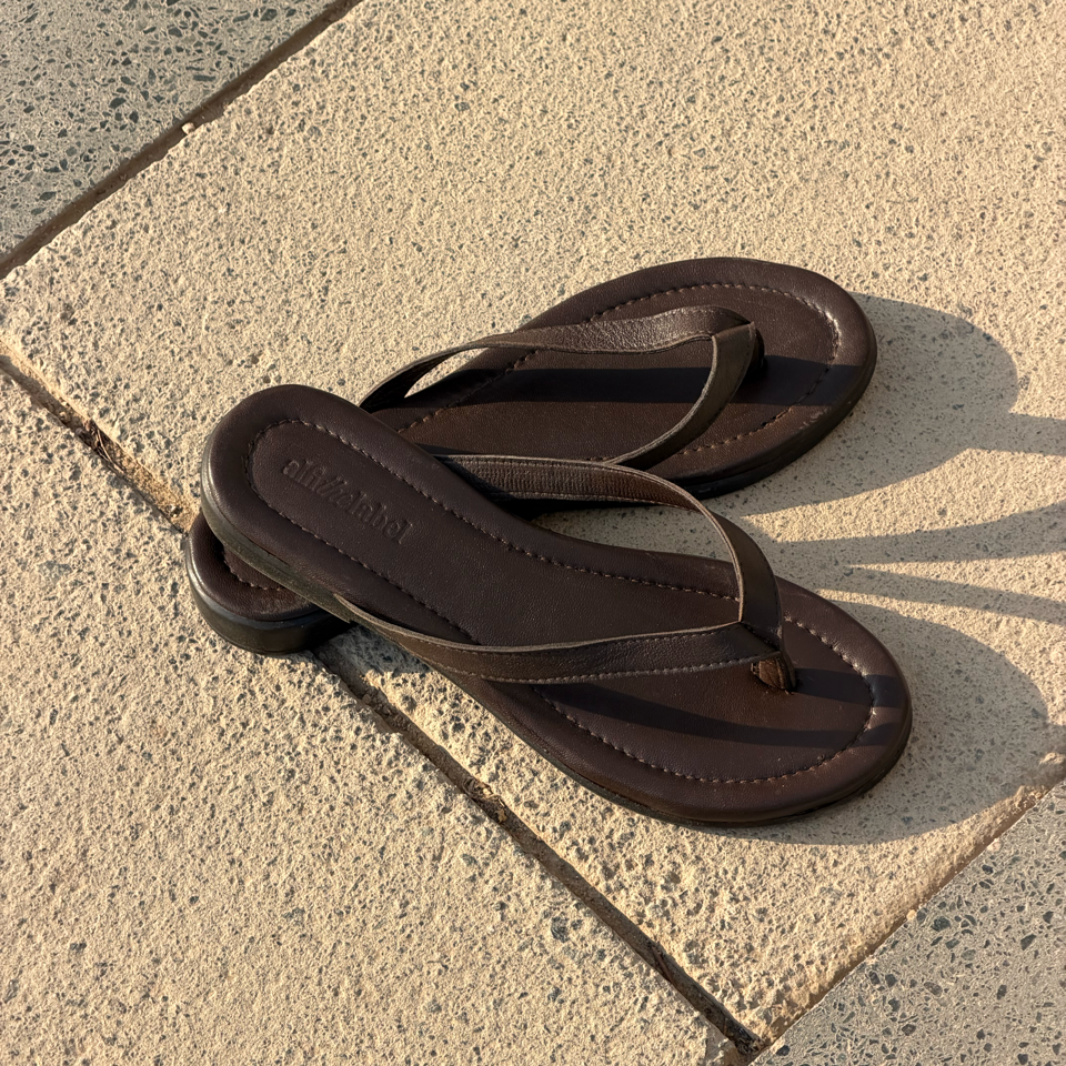 Brown Genuine Leather Flip-flops
