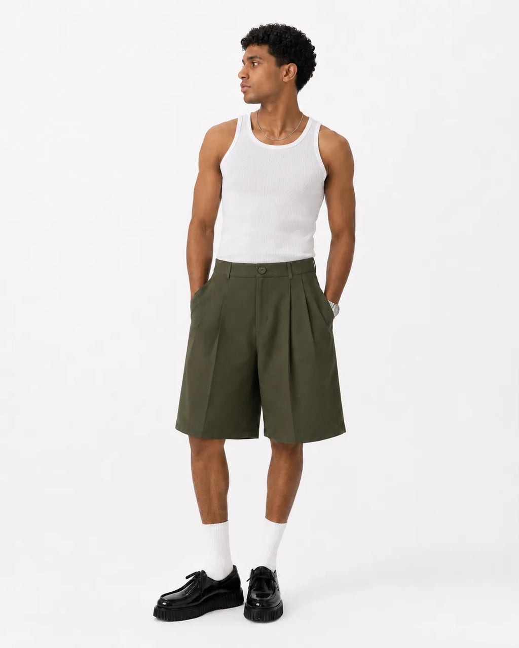 Olive Pleated Shorts