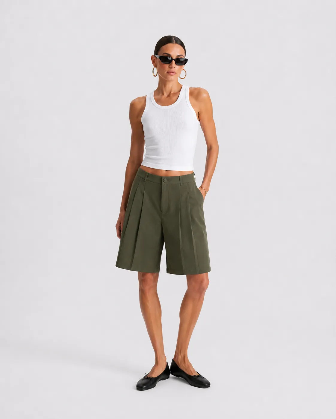 Olive Pleated Shorts