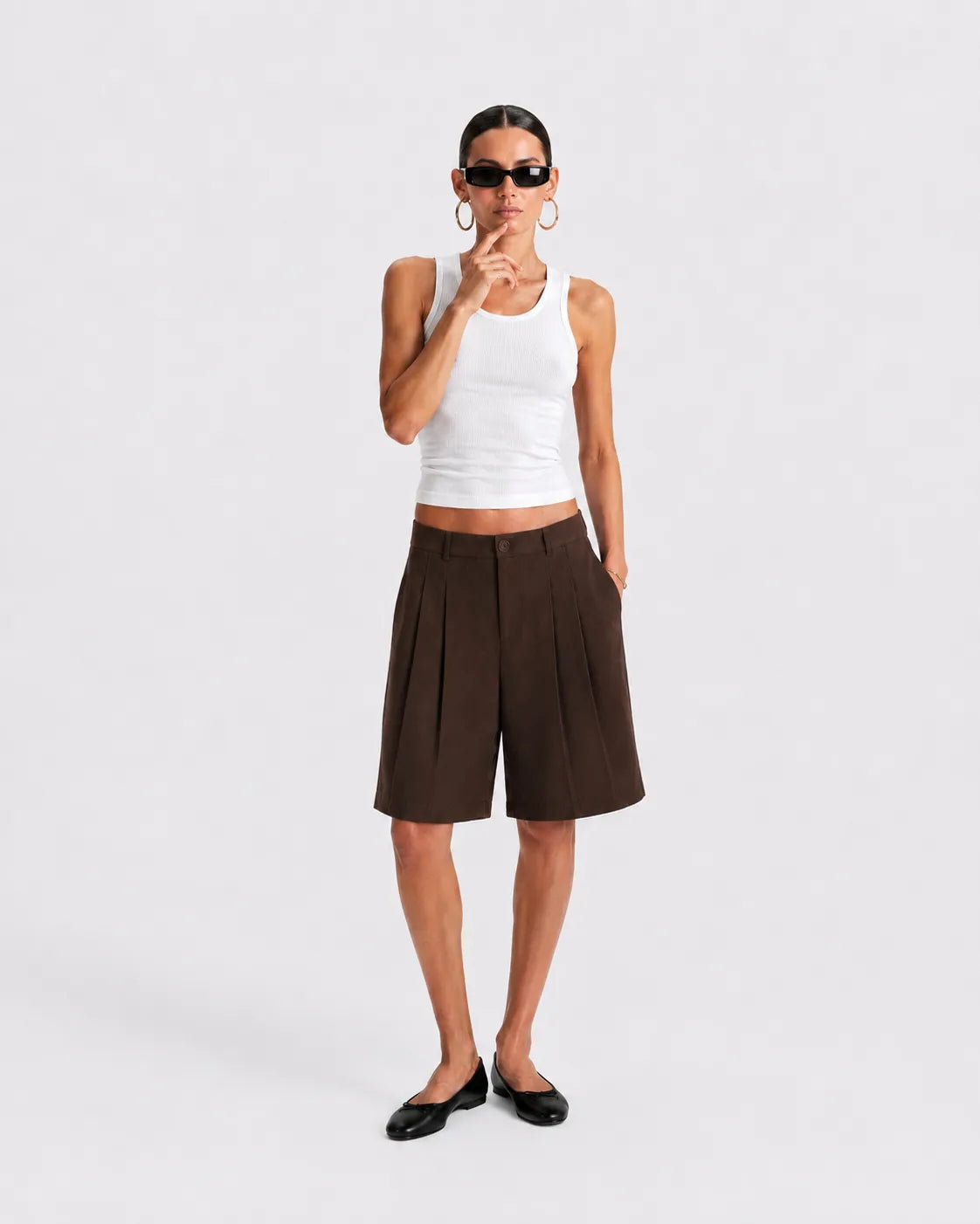 Brown Pleated Shorts